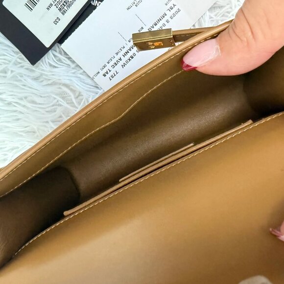 SAINT LAURENT Smooth Calfskin Mini Manhattan Shoulder Bag in Tabac Brown - Picture 12 of 13